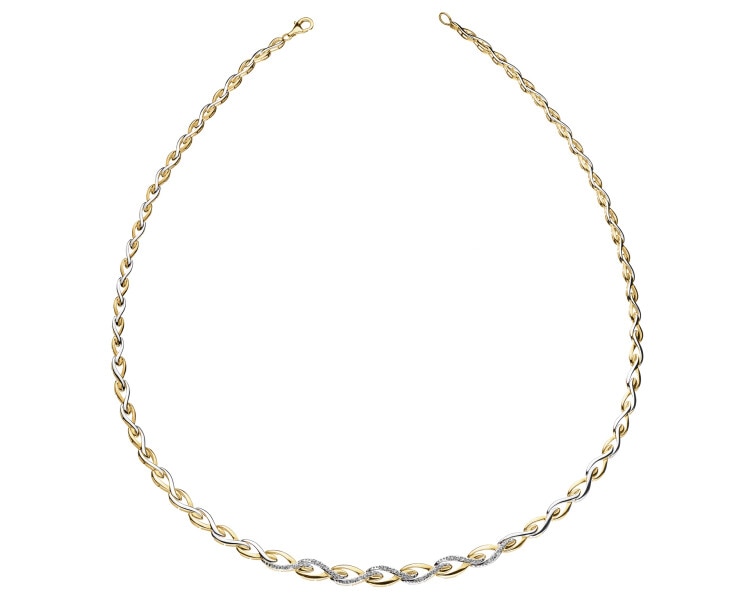 14 K Rhodium-Plated Yellow Gold Necklace with Diamonds - 0,10 ct - fineness 14 K