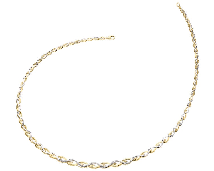 14 K Rhodium-Plated Yellow Gold Necklace with Diamonds - 0,10 ct - fineness 14 K