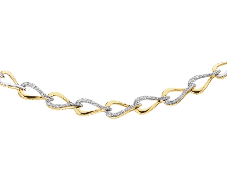 14 K Rhodium-Plated Yellow Gold Necklace with Diamonds - 0,15 ct - fineness 14 K