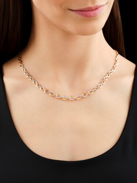 14 K Rhodium-Plated Yellow Gold Necklace with Diamonds 0,15 ct - fineness 14 K