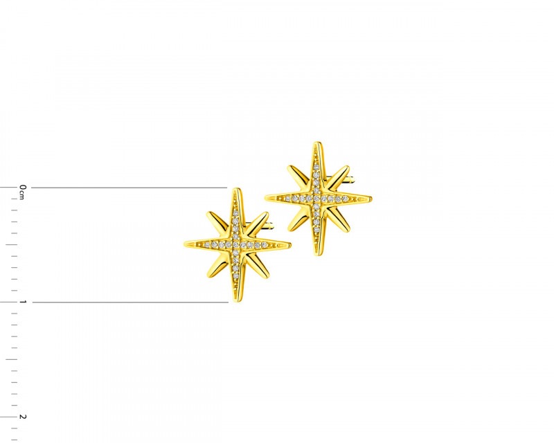 Kolczyki z żółtego złota z diamentami - gwiazdy 0,06 ct - próba 375