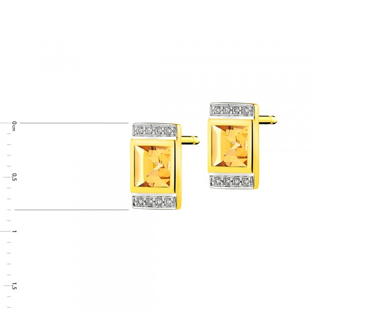 Kolczyki z żółtego złota z brylantami i cytrynami 0,05 ct - próba 585
