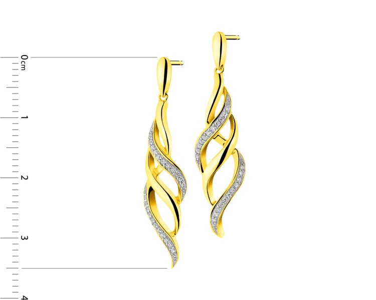 14 K Rhodium-Plated Yellow Gold Earrings with Diamonds 0,14 ct - fineness 14 K