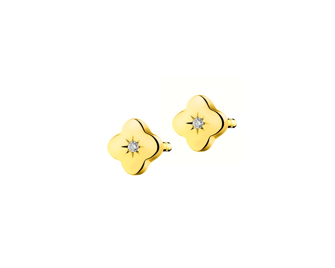 Kolczyki z żółtego złota z brylantami - kwiaty 0,01 ct - próba 375
