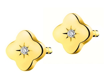 Kolczyki z żółtego złota z brylantami - kwiaty 0,01 ct - próba 375