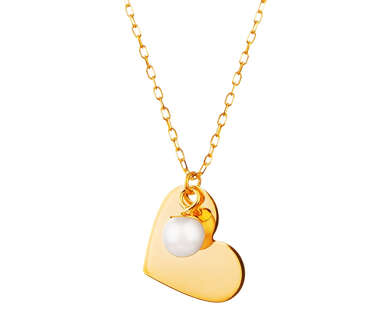 Złoty naszyjnik z perłą, ankier - serce