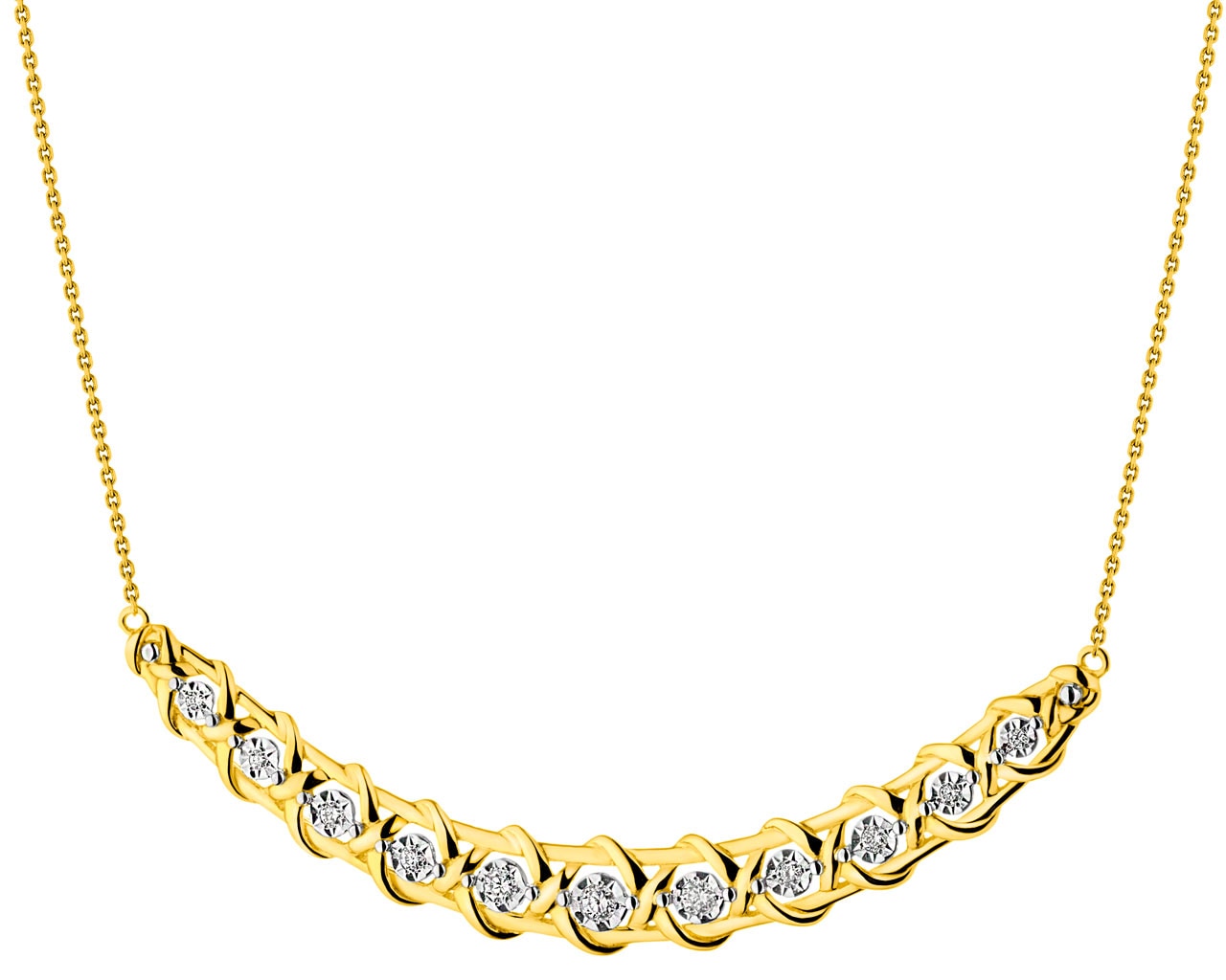 14 K Rhodium-Plated Yellow Gold Necklace with Diamonds 0,10 ct - fineness 14 K