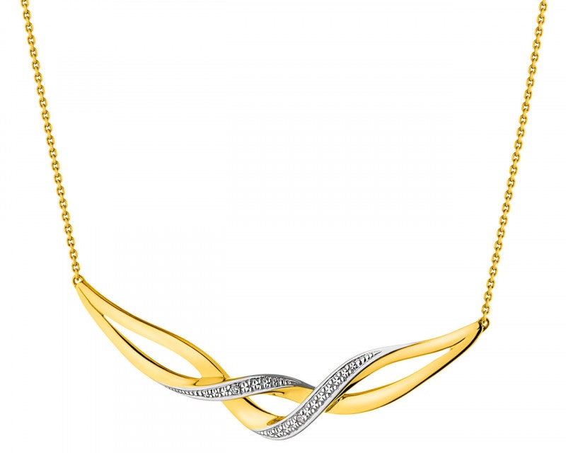 9 K Rhodium-Plated Yellow Gold Necklace with Diamonds 0,01 ct - fineness 9 K