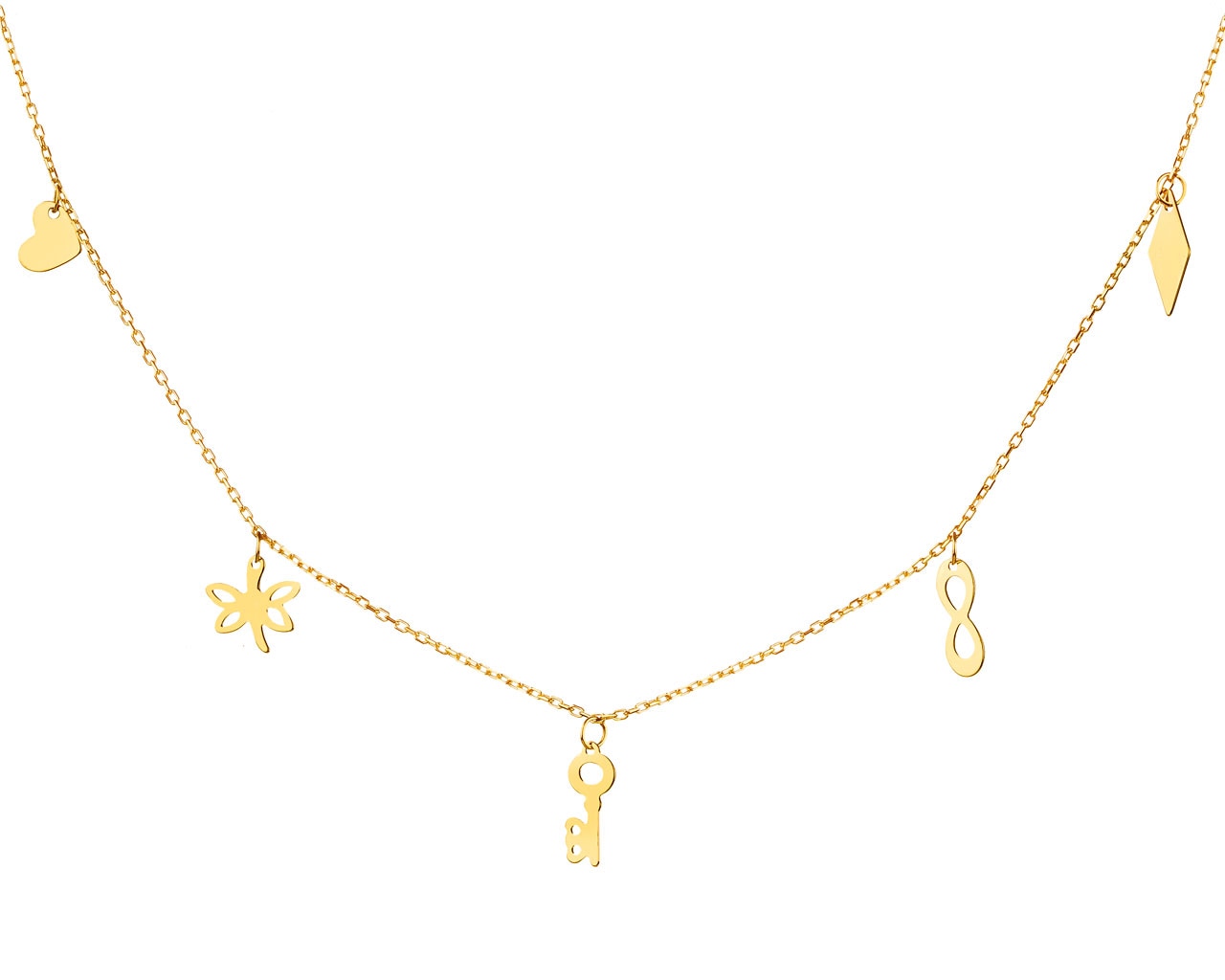 Zlatý náhrdelník - srdce, vážka, klíček, nekonečno, kosočtverec