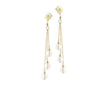 9 K Rhodium-Plated Yellow Gold Earrings with Diamonds - fineness 9 K