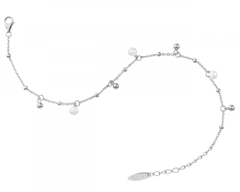 Rhodium Plated Silver Bracelet with Pearl