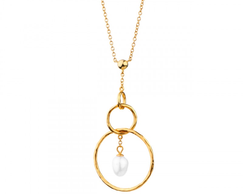 Pozlacený stříbrný náhrdelník s perlou - kroužky