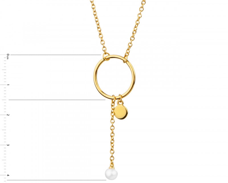 Pozlacený stříbrný náhrdelník s perlou - kroužek