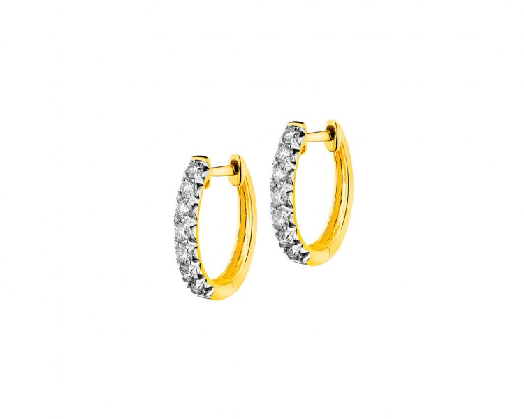 14 K Rhodium-Plated Yellow Gold Earrings with Diamonds 0,50 ct - fineness 14 K