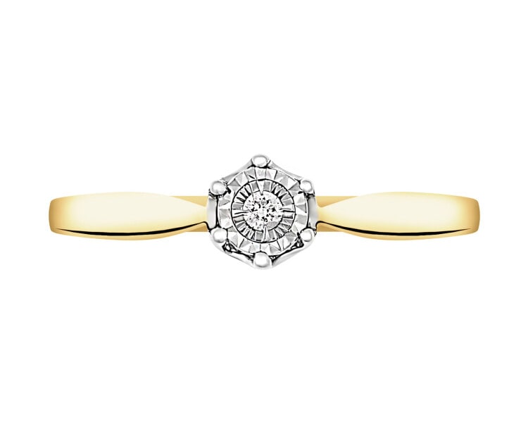 585 Yellow And White Gold Plated Ring with Diamond - 0,02 ct - fineness 585