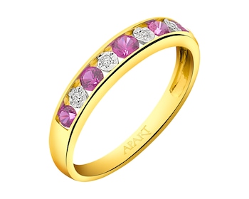 9 K Rhodium-Plated Yellow Gold Ring with Diamonds 0,02 ct - fineness 9 K