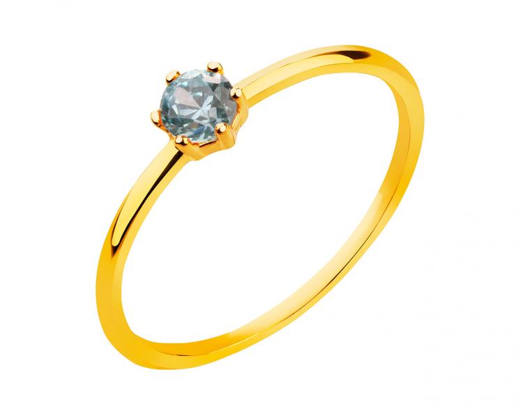 14 K Yellow Gold Ring with Synyhetc Aquamarine