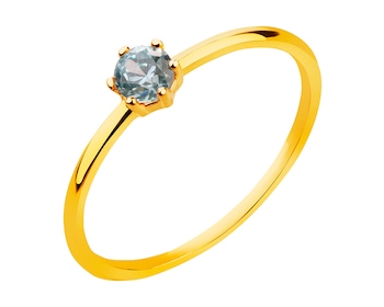 Złoty pierścionek z akwamarynem syntetycznym