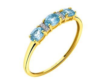 14 K Rhodium-Plated Yellow Gold Ring with Diamonds 0,01 ct - fineness 14 K