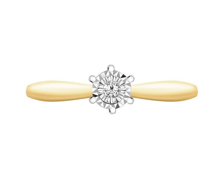 375 Yellow And White Gold Plated Ring with Diamond - 0,02 ct - fineness 375