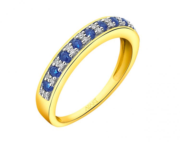 Prsten ze žlutého zlata s diamanty a safíry - ryzost 585