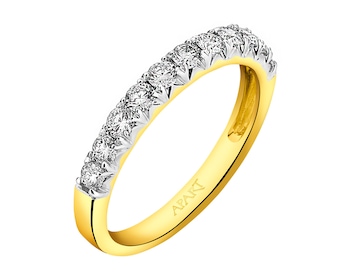 14 K Rhodium-Plated Yellow Gold Ring with Diamonds 0,50 ct - fineness 14 K