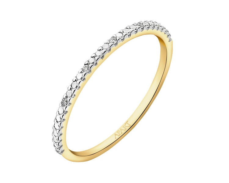 Pierścionek z żółtego złota z brylantami - 0,02 ct - próba 375