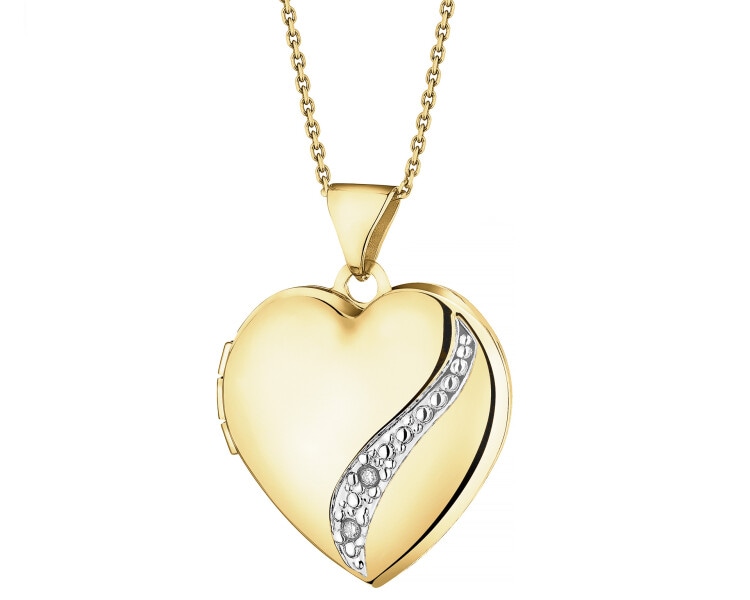 9 K Rhodium-Plated Yellow Gold Pendant with Diamonds - 0,01 ct - fineness 9 K