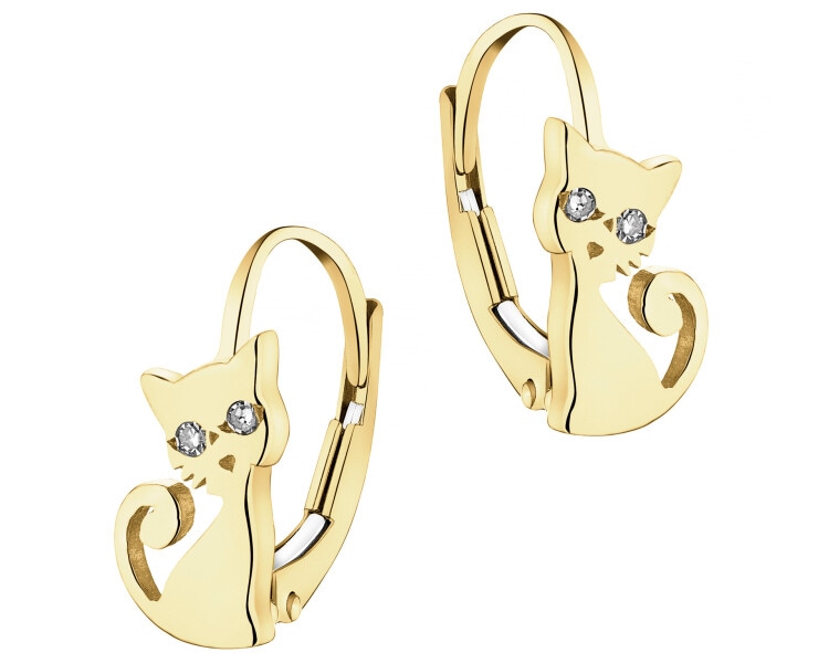 9 K Rhodium-Plated Yellow Gold Earrings with Diamonds - 0,01 ct - fineness 9 K