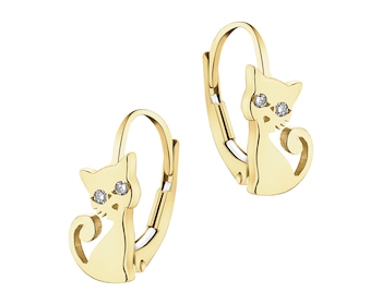 Kolczyki z żółtego złota z diamentami - koty - 0,01 ct - próba 375
