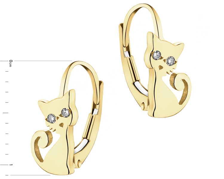 9 K Rhodium-Plated Yellow Gold Earrings with Diamonds - 0,01 ct - fineness 9 K