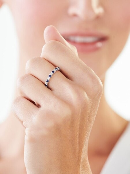 Prsten z bílého zlata s diamanty a safíry - ryzost 585