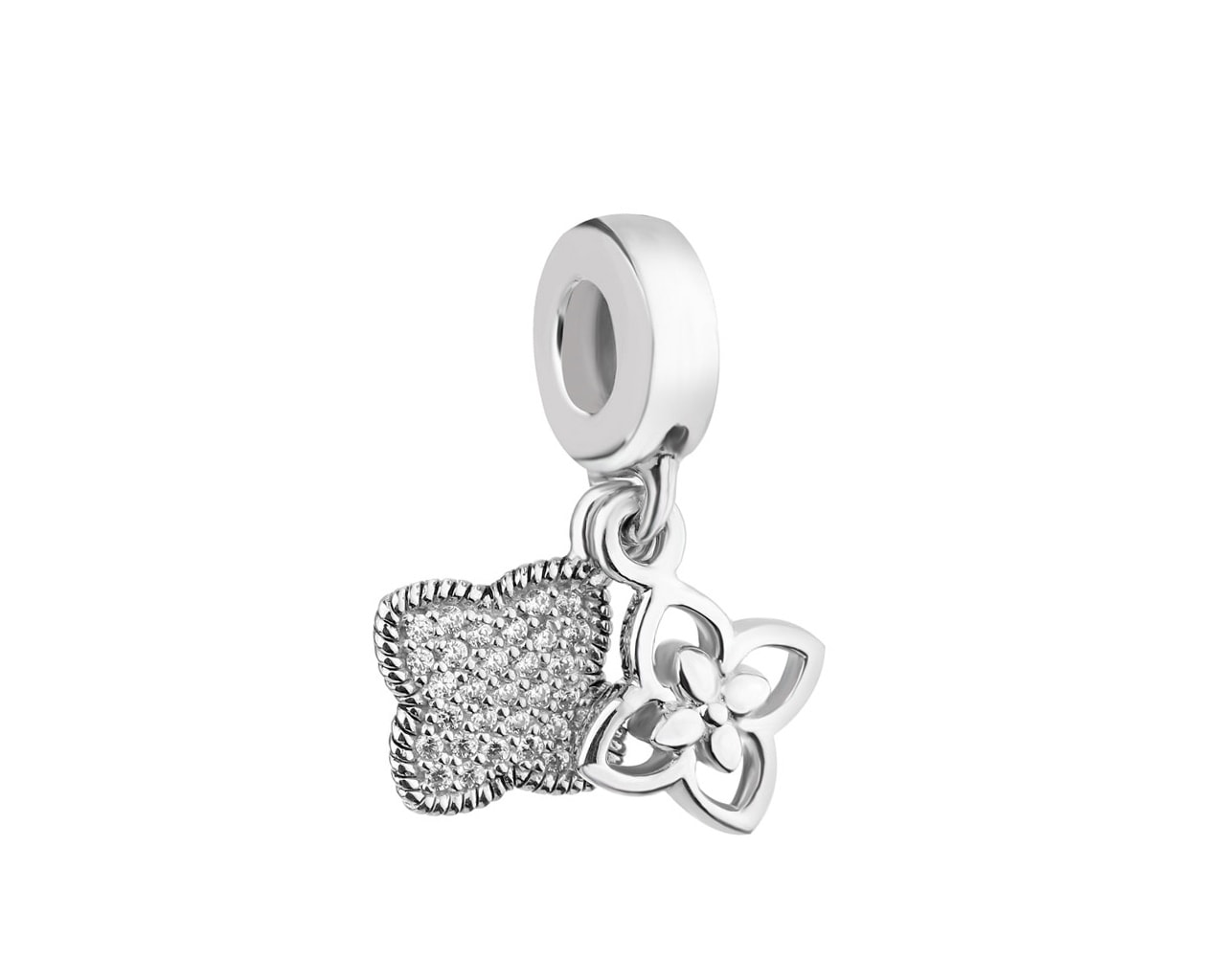 Zawieszka srebrna na bransoletę beads z cyrkoniami - kwiaty