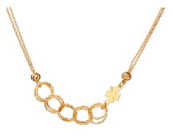 Pozlacený stříbrný náhrdelník - čtyřlístek, kroužky