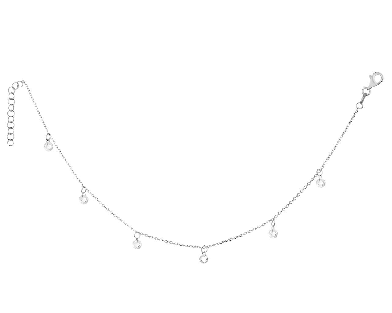 Rhodium Plated Silver Anklet with Glass