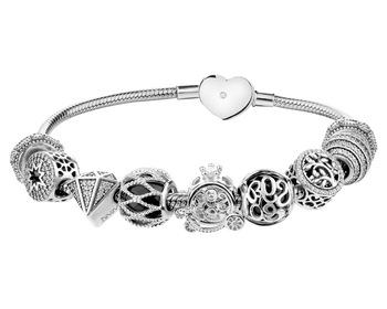 Stříbrný náramek beads - sada - strom života, hvězda, kočár, diamant, srdce