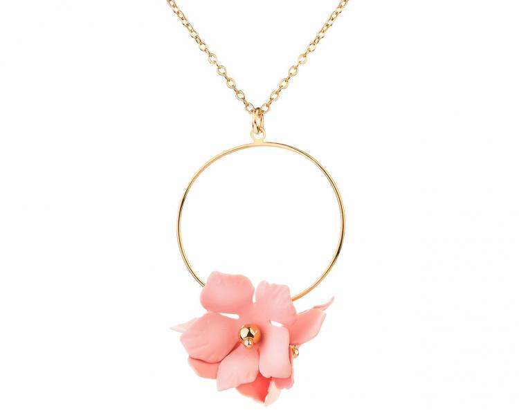 Pozlacený náhrdelník z mosazi - kruh, květ