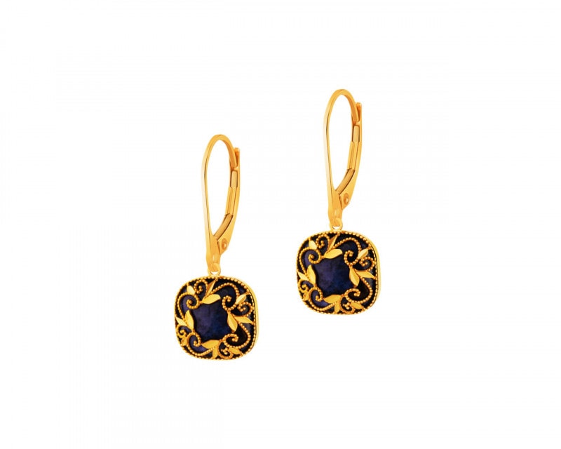Yellow Gold Earrings with Lapis