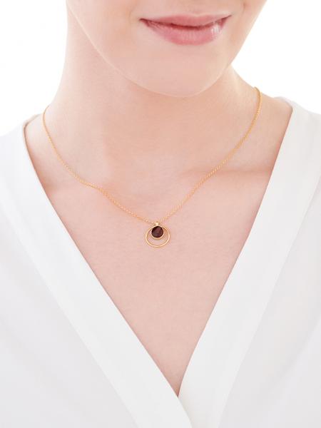 Pozlacený stříbrný náhrdelník s jantarem - kroužek