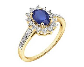 14 K Rhodium-Plated Yellow Gold Ring with Diamonds - fineness 14 K