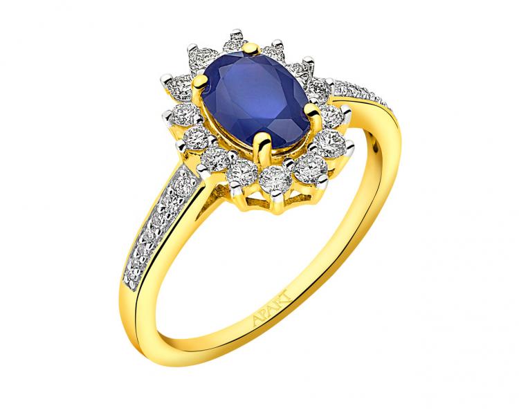 14 K Rhodium-Plated Yellow Gold Ring with Diamonds - fineness 14 K