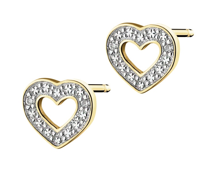9 K Rhodium-Plated Yellow Gold Earrings with Diamonds - 0,01 ct - fineness 9 K