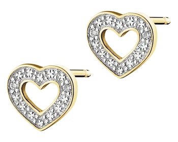9 K Rhodium-Plated Yellow Gold Earrings with Diamonds - 0,01 ct - fineness 9 K
