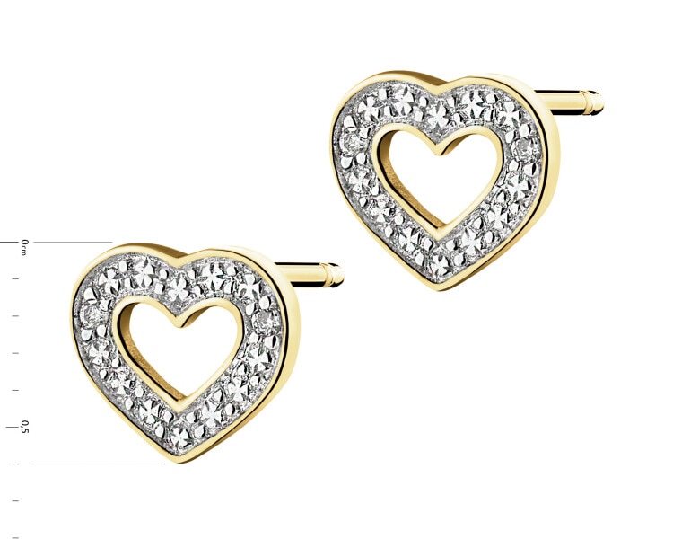 9 K Rhodium-Plated Yellow Gold Earrings with Diamonds - 0,01 ct - fineness 9 K