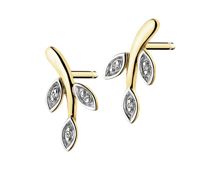 9 K Rhodium-Plated Yellow Gold Earrings with Diamonds - 0,01 ct - fineness 9 K