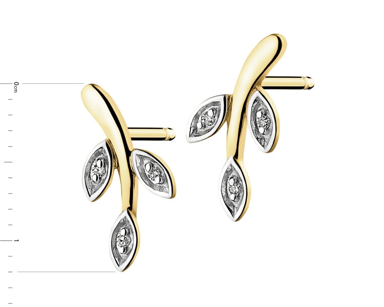 9 K Rhodium-Plated Yellow Gold Earrings with Diamonds - 0,01 ct - fineness 9 K