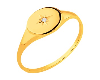 Złoty pierścionek z cyrkonią - sygnet - gwiazda