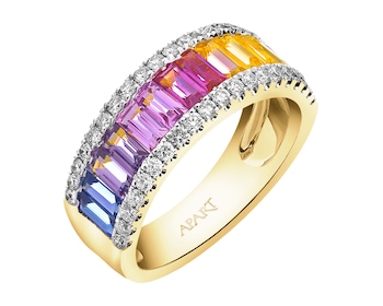 14 K Rhodium-Plated Yellow Gold Ring with Diamonds - fineness 14 K