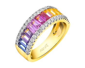 14 K Rhodium-Plated Yellow Gold Ring with Diamonds 0,42 ct - fineness 14 K