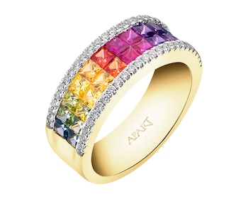 14 K Rhodium-Plated Yellow Gold Ring with Diamonds - fineness 14 K